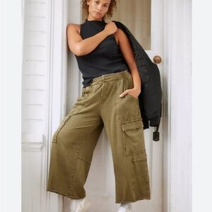 DAILY PRACTICE by ANTHROPOLOGIE Utility Wide Leg Pants Moss Green Womens MEDIUM